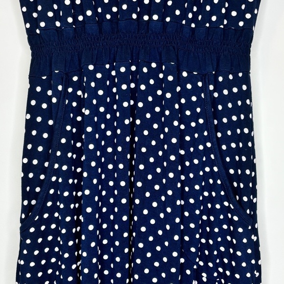 Polka Dot Blue and White Fit and Flare Dress with Ruched Crew Neck Size M - Picture 5 of 12